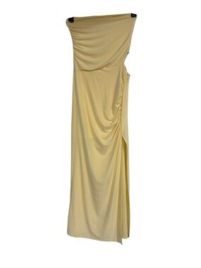 Strapless Yellow Ruched Maxi Dress